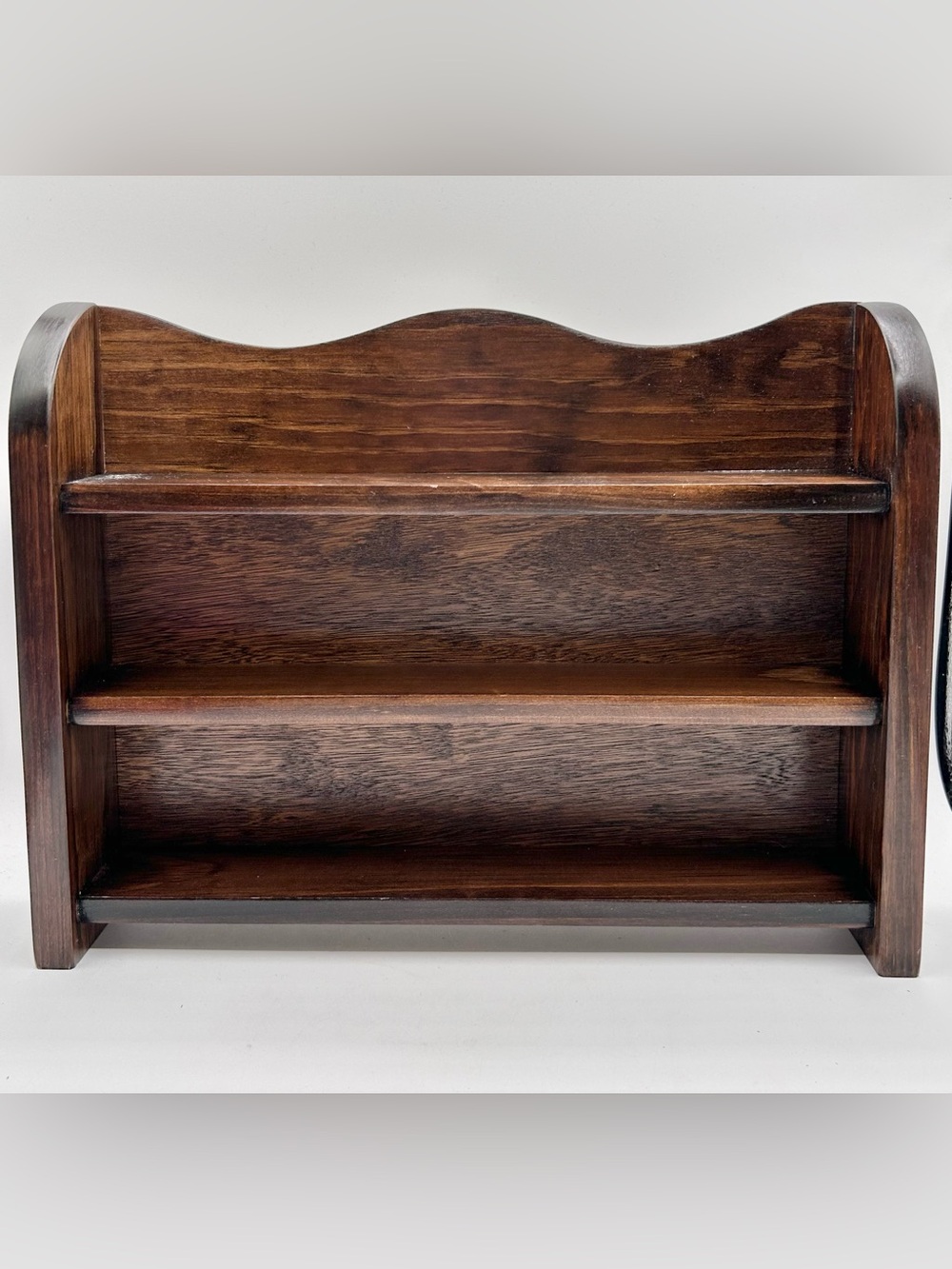 Vintage Wood 3-Tier Display Shelf Rack Dark Brown Stain 15.5" x 11.75"